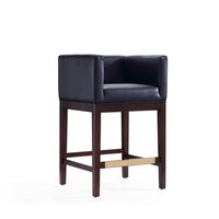 Manhattan Comfort Kingsley 21" Mid-Century Modern Faux Leather Upholstered Counter Stool - Black and Dark Walnut-Mid-Century Modern Counter Stool with Backseat Perfect for Bar and Kitchen Use