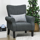 HOMCOM - Fauteuil d’appoint en tissu avec pieds en bois - accoudoirs roulés pour salon - gris foncé-Rembourrage épais en mousse sur toute la surface avec ressorts en S à l'intérieur pour un confort optimal  
