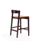 Manhattan Comfort Klismos 20" Mid-Century Modern Faux Leather Upholstered Counter Stool - Camel and Dark Walnut-Includes Gold Metal Footrest