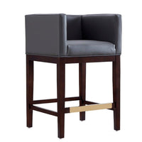 Manhattan Comfort - Kingsley tabouret de comptoir 21" style milieu du siècle moderne, revêtement en similicuir gris et noyer foncé-Tabouret de comptoir moderne du milieu du siècle avec dossier parfait pour une utilisation au bar et dans la cuisine