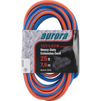 Aurora Tools - Cordon rallonge en caoutchouc TPE avec indicateur lumineux, Toutes saisons, AWG 12/3, 3 prise(s), Longueur de 25'-Enveloppe tout temps ultra-flexible qui offre une performance supérieure à des températures extrêmes de -50°C à 105°C