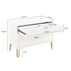 Manhattan Comfort DUMBO Modern Dresser Set and 5-Drawer Tall Dresser Set - White-Horizontal Glam Drawer Handles Made of Metal with a Gold Finish.