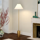 Hudson&Canal Somerset 64" Tall Floor Lamp with Empire Fabric Shade - Brass/White-Rated for one 100W incandescent bulb - 9W LED bulb, 23W fluorescent (CFL) bulb, or 9W self-ballasted LED bulb, E26-base bulb, Bulb not included