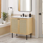 Modway - Chaucer 30" Vanette de salle de bain - Oak White-Boutons d’armoire en métal