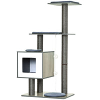 PawHut 47" Wood Cat Tree Condo Tower with Scratching Post and Toy Ball - Grey-Cat furniture with condo and perches 