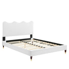 Modway Current Performance Velvet Twin Platform Bed with Wood Legs and Gold Sleeves - White-Twin Platform Bed