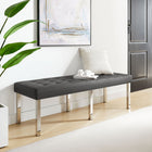 Modway Loft Tufted Vegan Leather Bench - Silver/Grey-Tubular Stainless Steel Legs