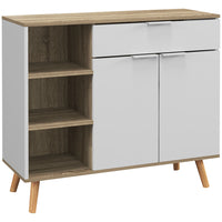HOMCOM 37.4" L Sideboard - White-Large storage space with three open compartments, a cabinet and a drawer for holding daily supplies