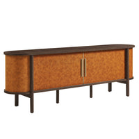 Modway Coralie Curved 71" Vegan Leather Oval TV Stand - Walnut Tan-Vegan Leather Detail