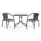 Flash Furniture 28" Square Glass Metal Table with Grey Rattan Edging & 2 Grey Rattan Stack Chairs-Top Size: 28" Round