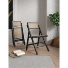 Manhattan Comfort Pullman 18.11" Industry Chic Dining Folding Chair - Black and Natural Cane - Set of 4-Fine Natural Cane Made from Authentic Wooden Rattan
