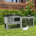 PawHut Wooden Rabbit Hutch with Ramp, Openable Roof and Pull-out Tray - Light Grey-2-floor design, offer a large room 