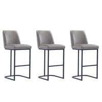 Manhattan Comfort Serena 17.71" Modern Leatherette Upholstered Barstool - Grey - 3 Pack-Modern Barstool with Backrest Perfect for Bar and Kitchen Use - Set of 3