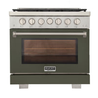 Kucht 36" KFX-X Series Pro Style Propane Gas Range - Stainless Steel/Olive Green-New true simmer burners for precise low heat cooking