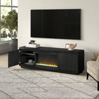 Hudson&Canal - Meuble TV Presque avec foyer en cristal de 26 po pour téléviseurs jusqu'à 75 po - Grain noir-Dimensions du produit : 15,5" L x 68" l x 22" H