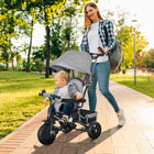 Qaba - Tricycle poussette 6 en 1 pour bébé avec panier et canopée - gris-Dossier : 7,9 po l x 12,6 po H (20l x 32H cm) 