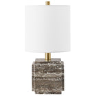 Hudson&Canal - Lampe de table en pierre Pacha (40 cm) avec abat-jour en tissu - Travertin veiné gris-Design moderne éclectique pour votre salon, votre espace de travail ou votre table de chevet