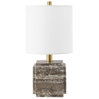 Hudson&Canal - Lampe de table en pierre Pacha (40 cm) avec abat-jour en tissu - Travertin veiné gris-Design moderne éclectique pour votre salon, votre espace de travail ou votre table de chevet