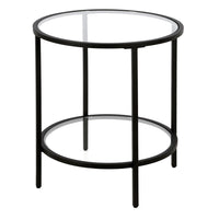 Hudson&Canal Sivil 20"W Round Side Table with Glass Shelf - Blackened Bronze-Hand crafted blackened bronze finish is applied to the steel frame