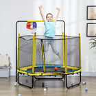Qaba Kids Trampoline with Basketball Hoop and Horizontal Bar - 4.6' - Yellow-Three basketball hoop heights for raising or lowering the challenge 