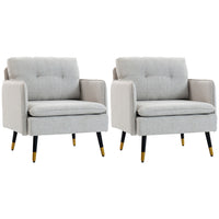 HOMCOM Modern Accent Chair with Wide Lounge Seat - Button Tufted for Bedroom - Cream White - 2 Pack-Comes as a set of two living room chairs, great for creating a cozy corner
