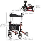 HOMCOM Folding Rollator Walker with Large Seat, Backrest and Bag - Red-Padded seat and large backrest provide extra comfort during rests 