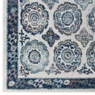 Modway Entourage Odile Distressed Floral Moroccan Trellis Area Rug - 8 ft W x 10 ft L - Ivory/Blue-Gripping Rubber Underside