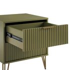 Manhattan Comfort DUMBO 20.07" Modern 2-Drawer Nightstand 2-Piece Set - Olive Green-Stylish Splayed Gold Metal Legs Adding Seamless Fashion Design and Durability