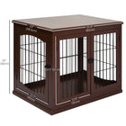 PawHut - Cage pour chien en bois 26 po, caisse pour animal, niche avec double porte d'entrée - brun-Fabriqué en bois MDF de qualité P2 