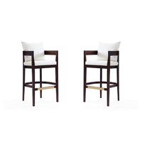 Manhattan Comfort - Ritz tabouret de bar moderne du milieu du siècle de 22" en similicuir ivoire et noyer foncé, lot de 2-Tabouret de bar moderne du milieu du siècle avec banquette arrière parfait pour un bar et une cuisine. Ensemble de 2