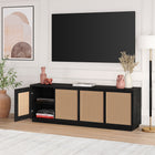 Hudson&Canal Pryce TV Stand for TV's up to 78" - Black Grain/Natural Rattan-Product Dimensions: 15.5" L x 70" W x 24" H