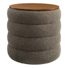 Modway Mezzo Round Boucle Fabric Storage Ottoman - Pebble-Channel Tufted