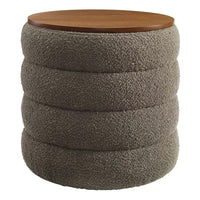 Modway Mezzo Round Boucle Fabric Storage Ottoman - Pebble-Channel Tufted