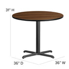 Flash Furniture 36" Round Walnut Laminate Table Set with X-Base & 4 Black Trapezoidal Back Banquet Chairs-Designed for Commercial and Home Use