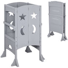 Qaba Folding Toddler Kitchen Helper Step Stool with Handles, Safety Rail and Non-Slip Strips - Grey-An ideal tool to help children acquire a certain height 