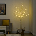 HOMCOM 6' Artificial Birch Tree with 96 Warm White LED Lights - White-LED lights consume low energy 