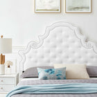 Modway Gwyneth Tufted Performance Velvet Full Platform Bed with Wood Legs and Gold Sleeves - White-Wood Legs With Gold Sleeves and Non-Marking Caps