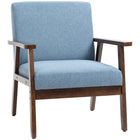 HOMCOM - Fauteuil d’appoint moderne avec siège rembourré - pieds en bois pour chambre - bleu-Le tissu respirant effet lin résiste aux plis et à la déformation   
