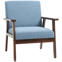 HOMCOM - Fauteuil d’appoint moderne avec siège rembourré - pieds en bois pour chambre - bleu-Le tissu respirant effet lin résiste aux plis et à la déformation   
