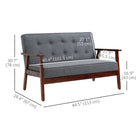 HOMCOM 44.5" Loveseat Sofa for Bedroom with Wood Frame - Grey-Rubber wood frame ensures reliable strength when in use