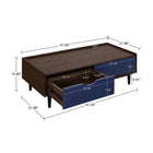 Manhattan Comfort - Ensemble de 4 : meuble TV, buffet, table basse et table d’appoint Duane style Mid-Century Modern, brun foncé et bleu marine-Garantie limitée du fabricant de 30 jours