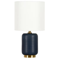 Hudson&Canal - Lampe de table en céramique Lambert (38 cm) avec abat-jour en tissu - Bleu marine mat/blanc-Design moderne et contemporain pour votre salon, espace de travail ou table de chevet