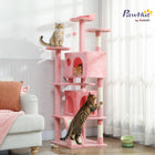 PawHut 63" H Cat Tree with Two Cat Condos - Pink-Includes scratching posts and ramp for natural clawing instincts 