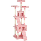 PawHut 68"es Cat Tree, Multi-Level Large Cat Tower Condo - Pink-Multi-level tall cat tree with 3 x top perches, 2 x spacious condos, 2 x ladders, 3 x dangling toys for cat to play