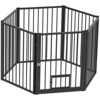 PawHut 6-Panel Dog Playpen with Door - 30" H-Multi-usage for indoor, outdoor, or as a dog gate