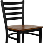 Flash Furniture HERCULES Series Black Ladder Back Metal Restaurant Barstool - Cherry Wood Seat-Footrest