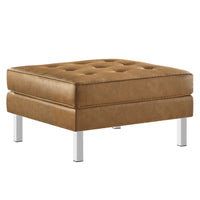 Modway Loft Tufted Vegan Leather Ottoman - Silver/Tan-Mid-Century Ottoman