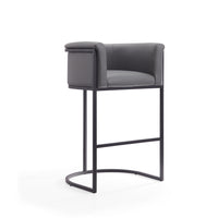 Manhattan Comfort - Cosmopolitan tabouret de bar moderne du milieu du siècle de 23,7" en similicuir gris et noir-Tabouret de bar moderne du milieu du siècle avec dossier parfait pour une utilisation au bar et dans la cuisine