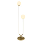 Hudson&Canal Dufrene 2-Light Floor Lamp with Glass Shades - Brass/White Milk-Paired with a white milk glass enclosed globe shade