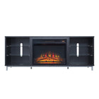 Manhattan Comfort Brighton 60" Modern Fireplace - Black and Onyx - Set of 2-Modern Electric Fireplace for Indoor Living Room Usage